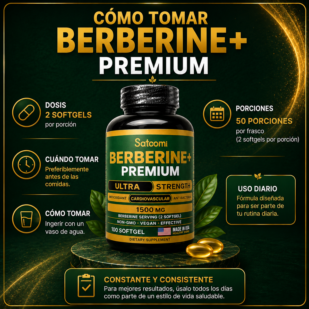 Berberine+ Premium 1500 mg + Canela de Ceilán | 100 Softgels