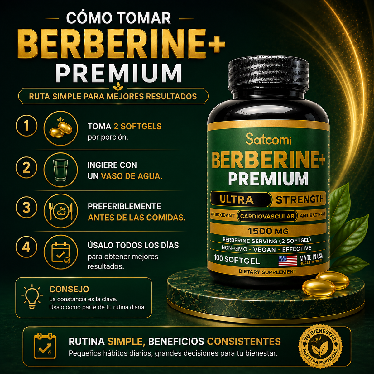 Berberine+ Premium 1500 mg + Canela de Ceilán | 100 Softgels